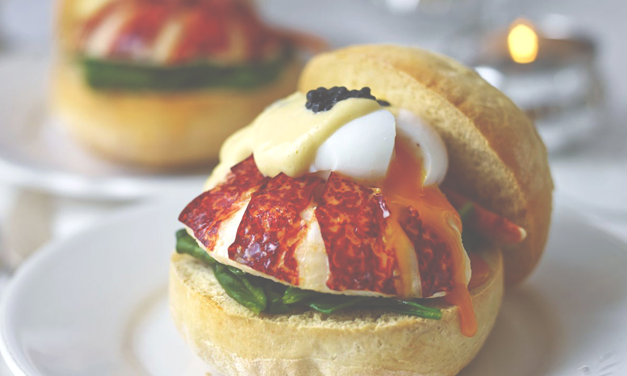 Fried eggs and vegetable garnish