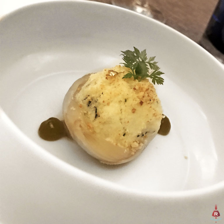 Baccalà mantecato, patata viola, confettura di pomodoro verde